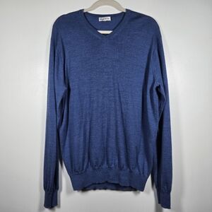 Peter Millar Blue Merino Wool Blend V-Neck Lightweight Sweater Mens Size Large